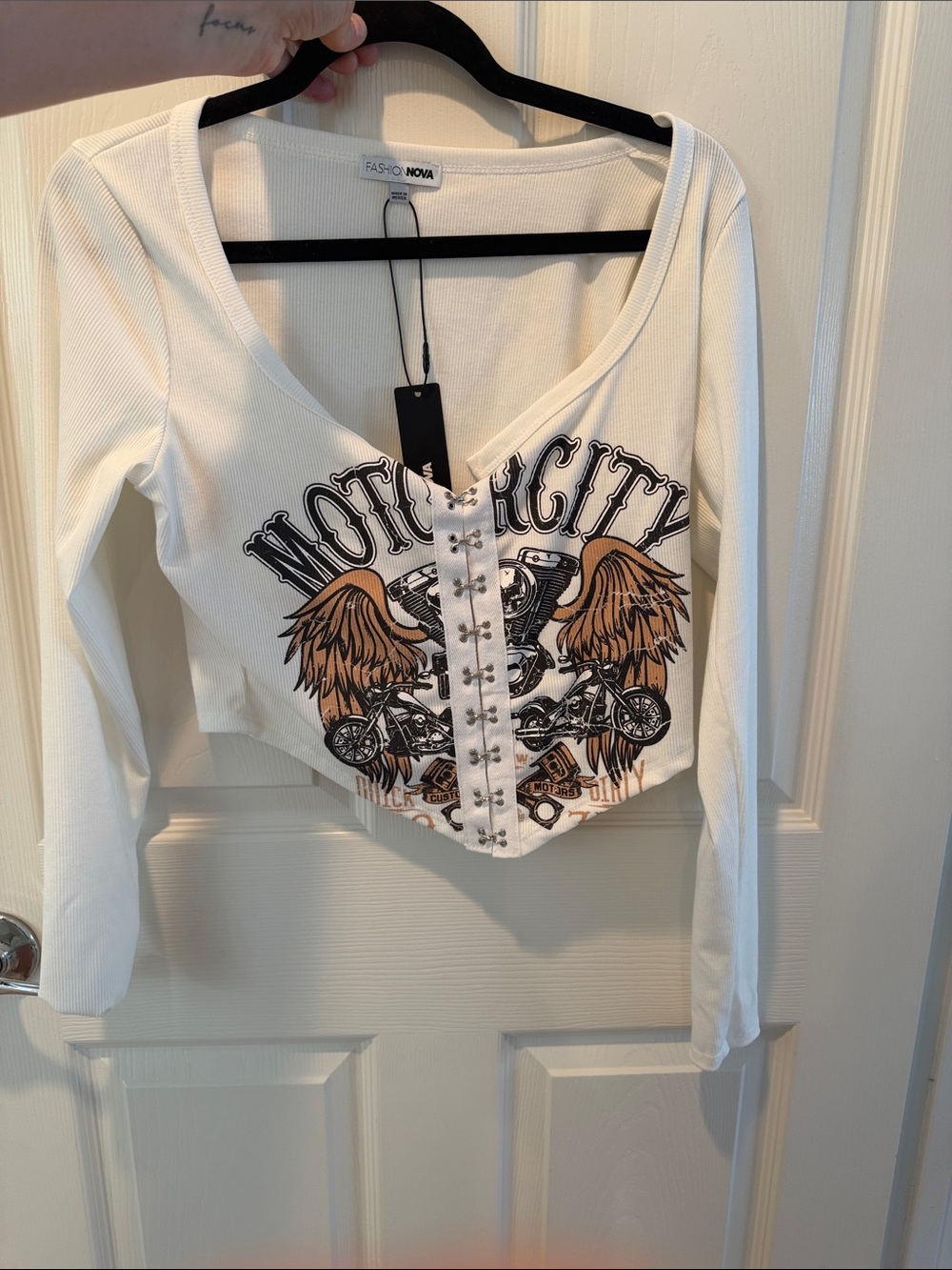 Fashion Nova White Motor City Hook-Front Ribbed Crop Top